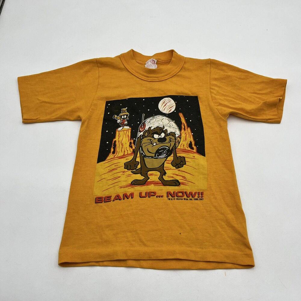 25. Vintage Kids Youth Looney Tunes Taz Martian S 6-8 Unisex Orange T Shirt 80s
